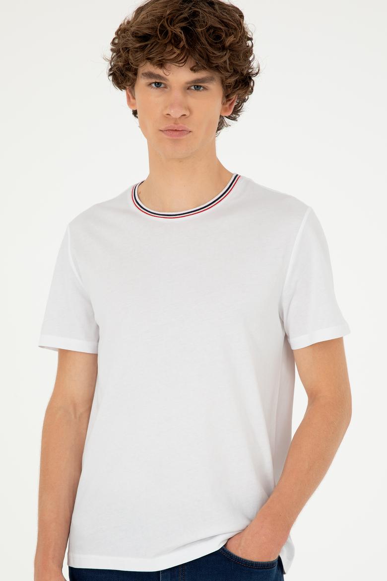 Erkek Regular Fit Bisiklet Yaka Beyaz Tişört - 50294289018