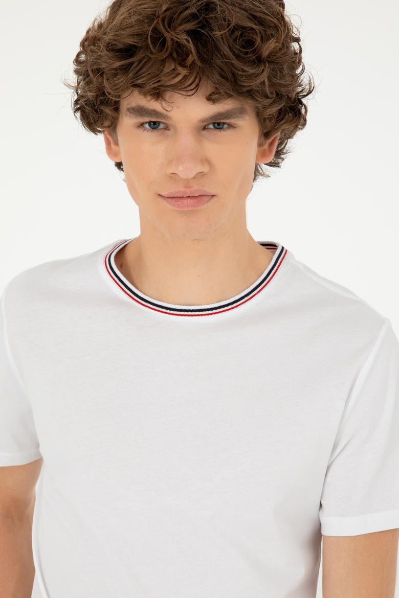 Erkek Regular Fit Bisiklet Yaka Beyaz Tişört - 50294289018