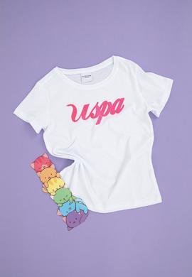 Kız Çocuk Beyaz Bisiklet Yaka Tişört - 50288692028