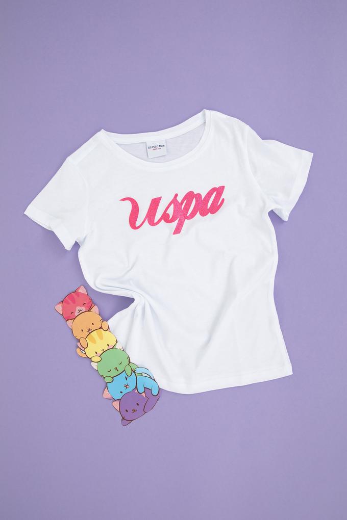 Kız Çocuk Beyaz Bisiklet Yaka Tişört