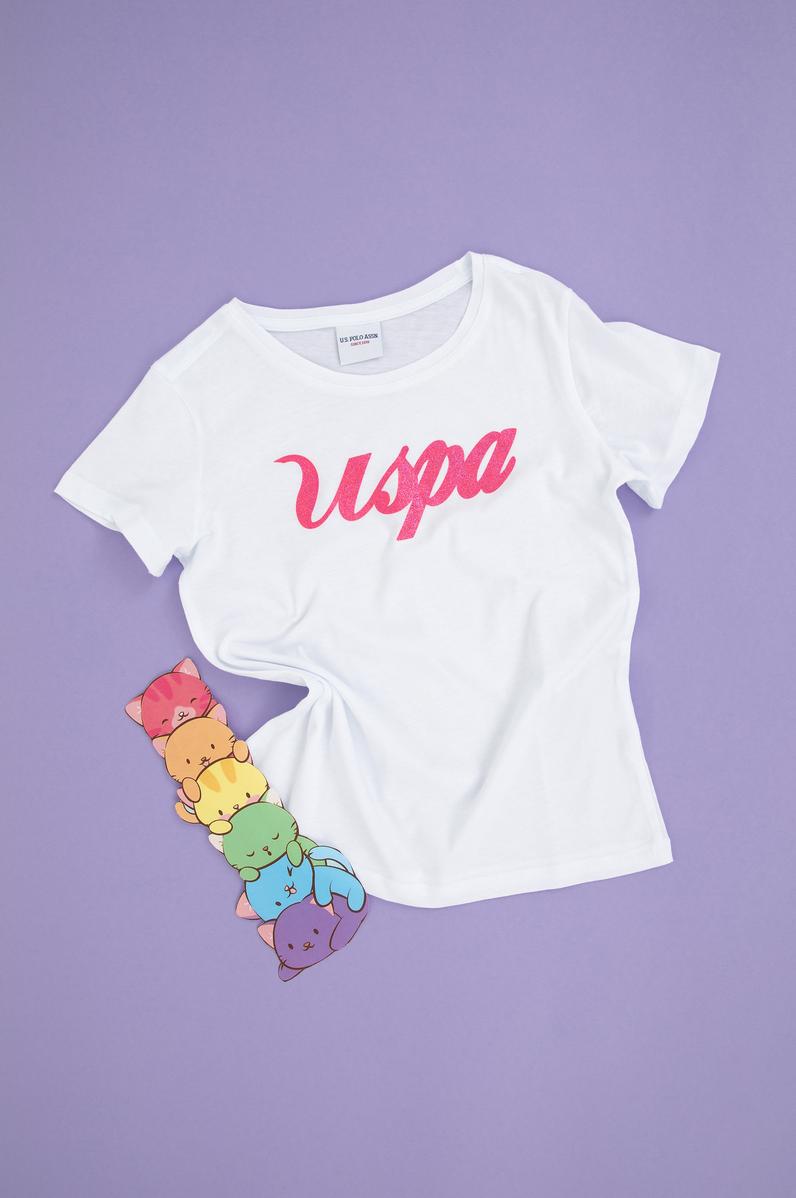 Kız Çocuk Beyaz Bisiklet Yaka Tişört