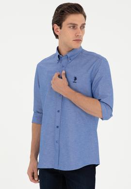 Erkek Saks Uzun Kollu Basic Gömlek - 50293427075