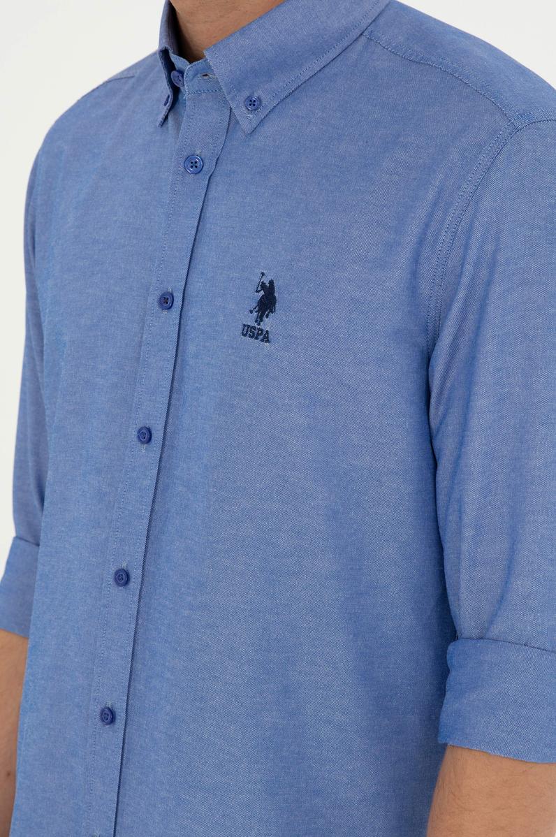 Erkek Saks Uzun Kollu Basic Gömlek