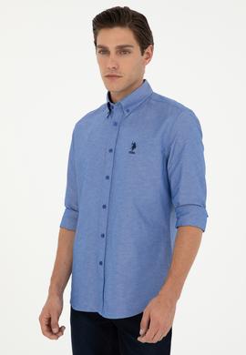 Erkek Saks Uzun Kollu Basic Gömlek - 50293427075