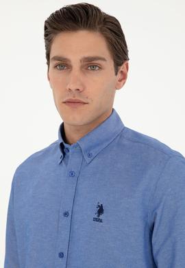 Erkek Saks Uzun Kollu Basic Gömlek - 50293427075