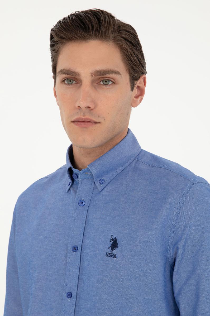 Erkek Saks Uzun Kollu Basic Gömlek