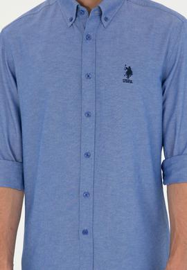 Erkek Saks Uzun Kollu Basic Gömlek - 50293427075