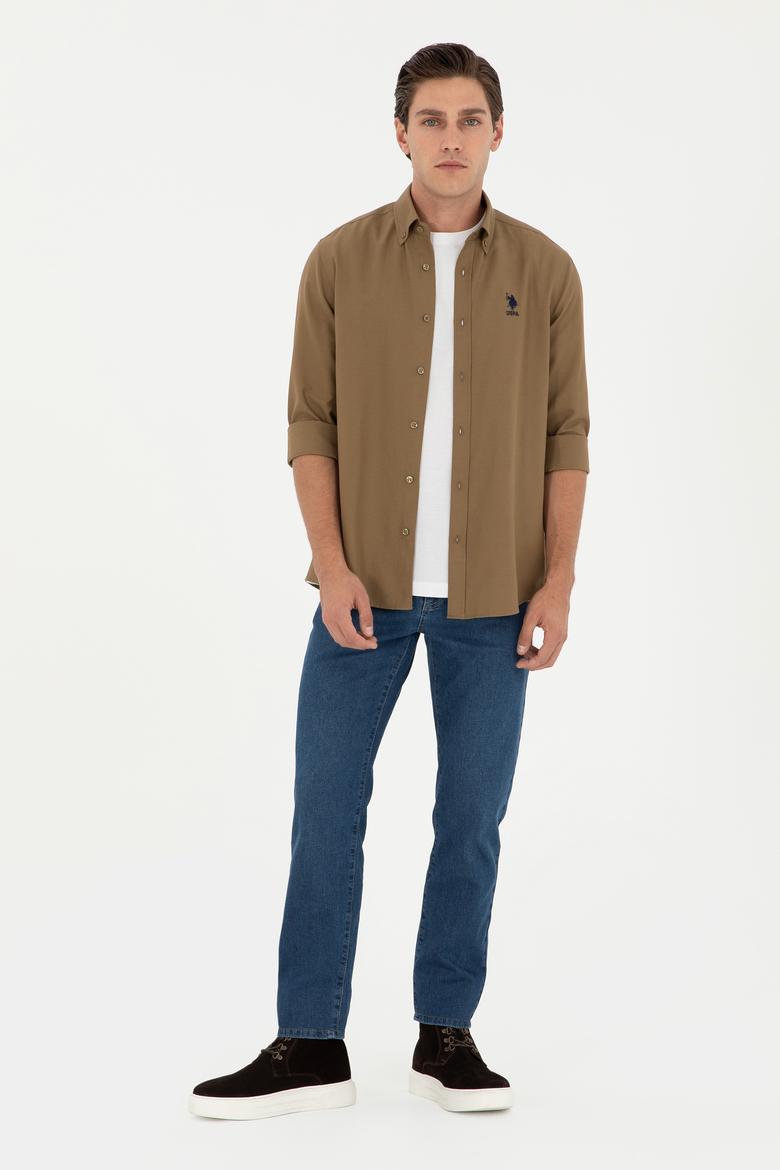 Erkek Haki Uzun Kollu Basic Gömlek - 50295897027