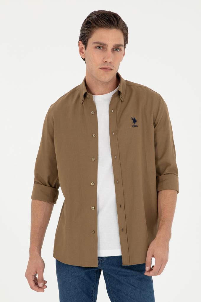 Erkek Haki Uzun Kollu Basic Gömlek