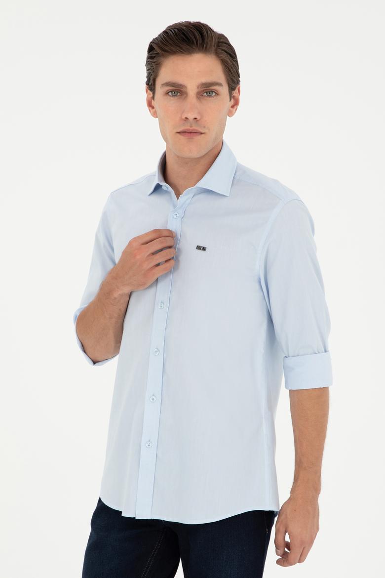 Erkek Açık Mavi Uzun Kollu Basic Gömlek