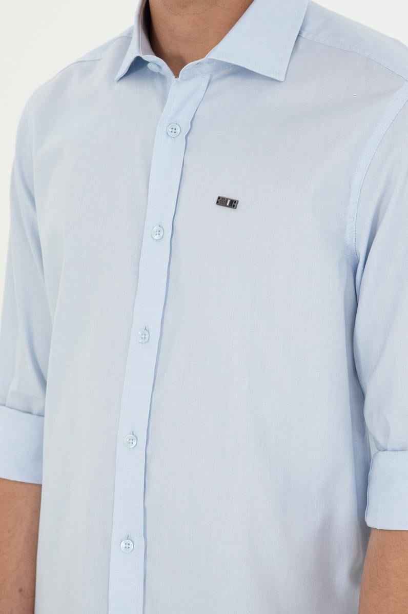 Erkek Açık Mavi Uzun Kollu Basic Gömlek