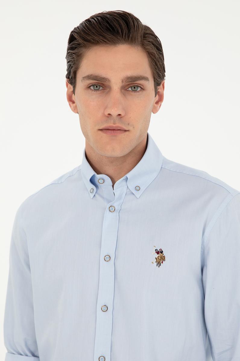 Erkek Açık Mavi Uzun Kollu Basic Gömlek