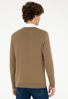 Erkek Slim Fit V Yaka Haki Basic Kazak - 50293512132