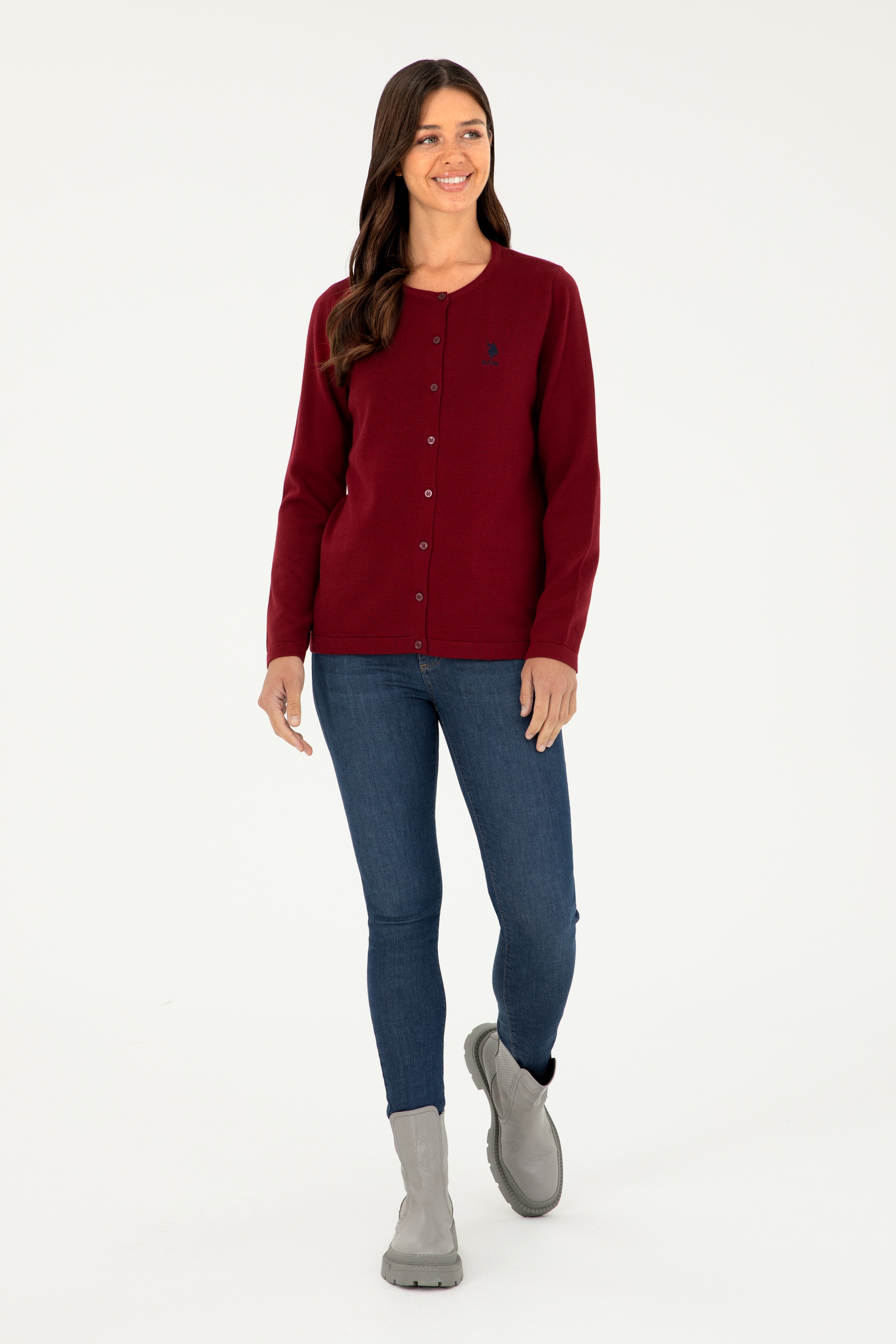 Kadın Bordo Basic Triko Hırka - Image 4