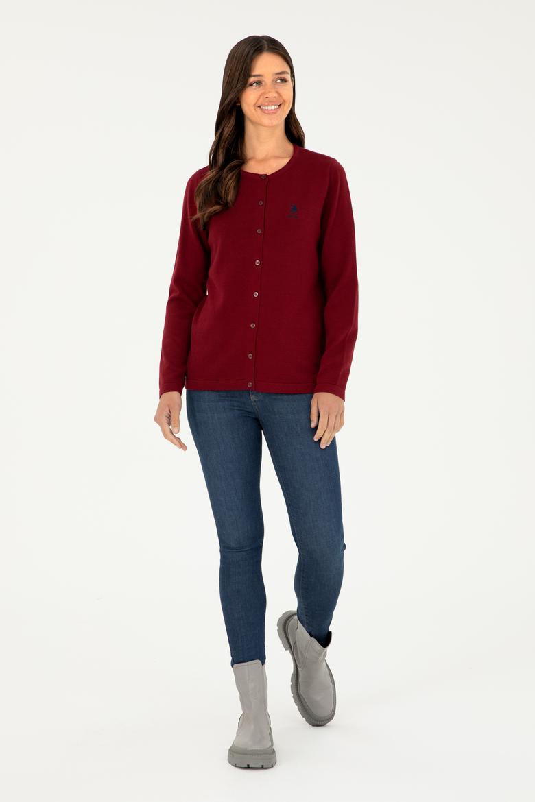 Kadın Bordo Basic Triko Hırka - 50293537015