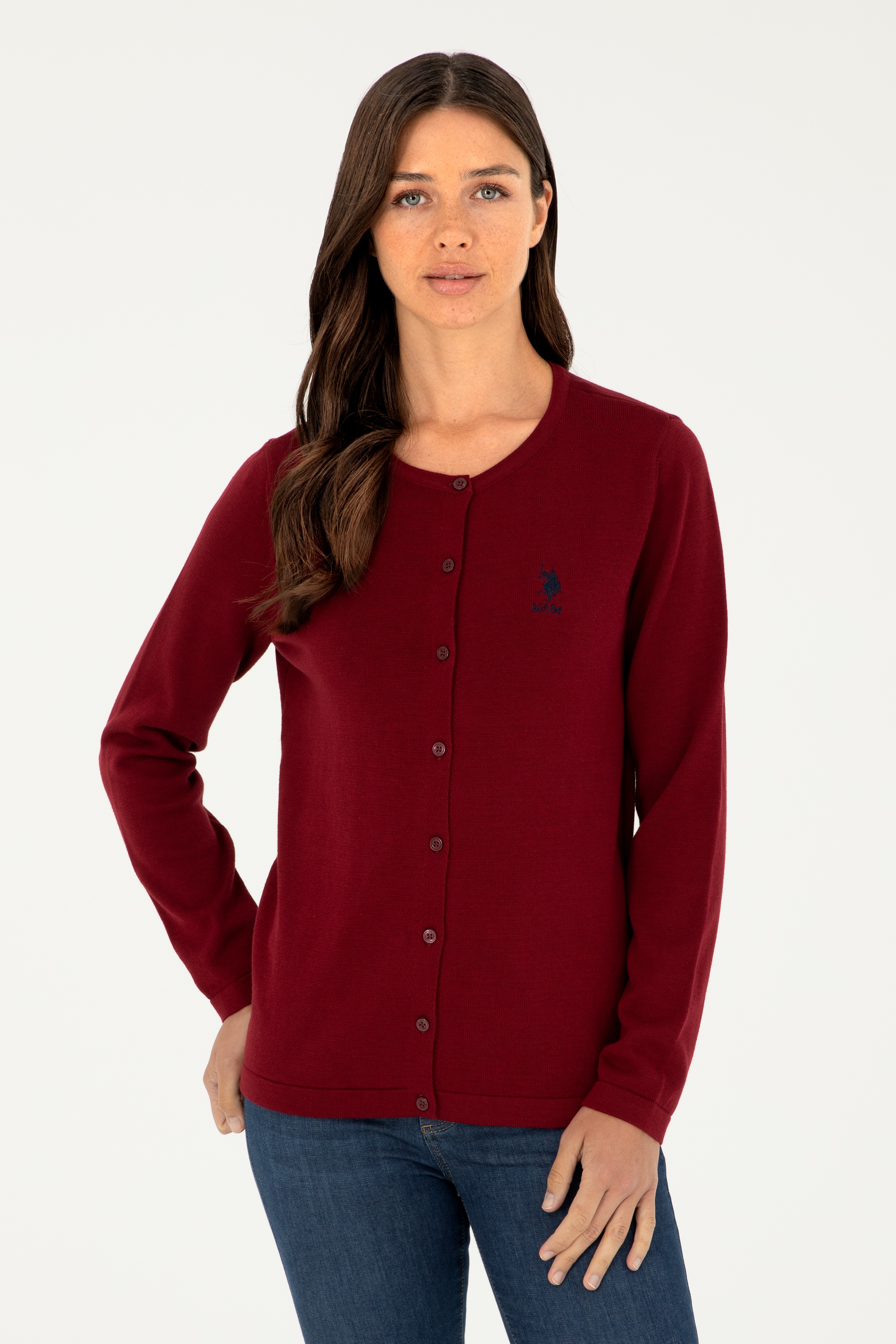 Kadın Bordo Basic Triko Hırka - Image 1