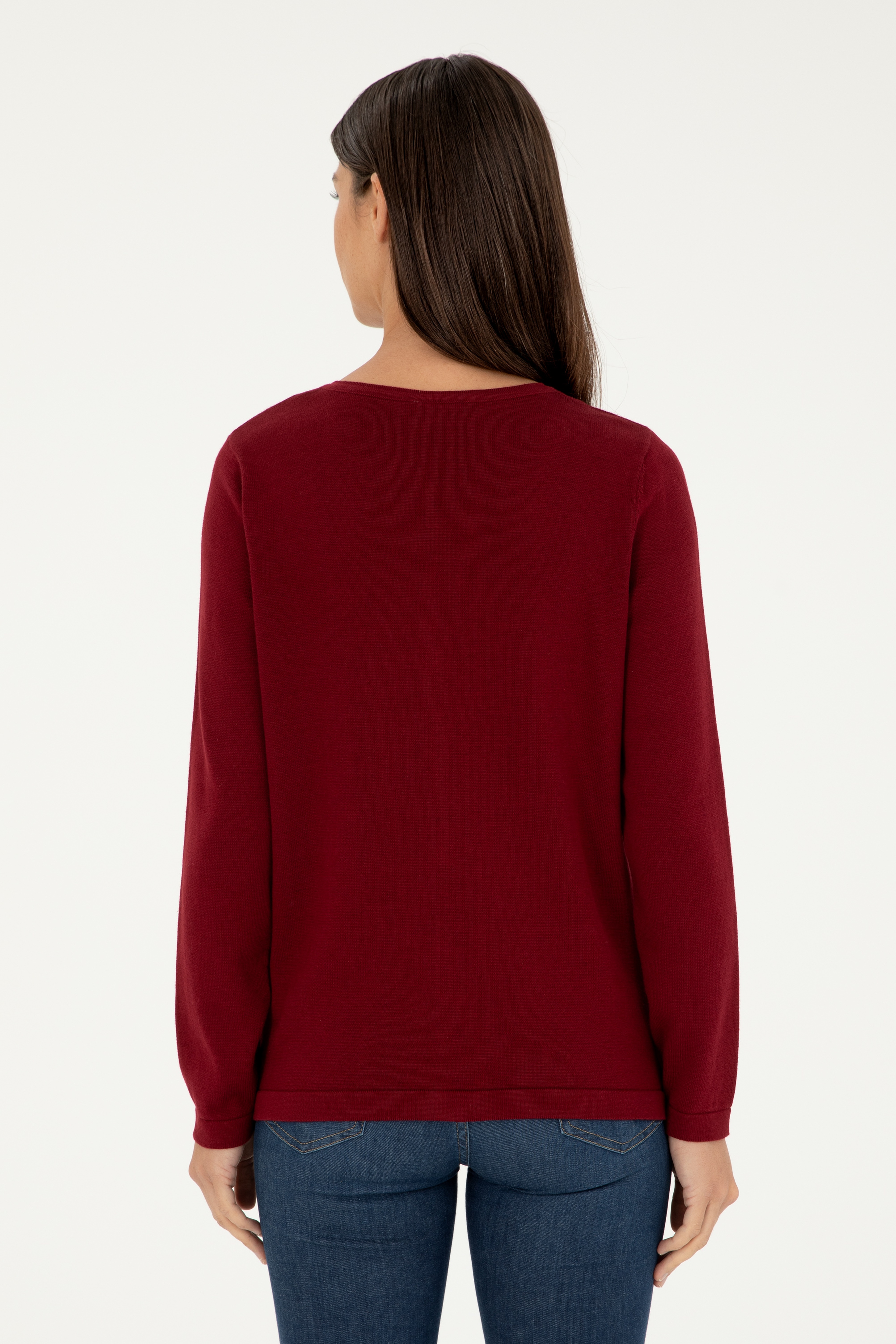 Kadın Bordo Basic Triko Hırka - Image 5