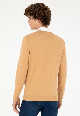 Erkek Slim Fit V Yaka Camel Melanj Basic Kazak - 50293512042