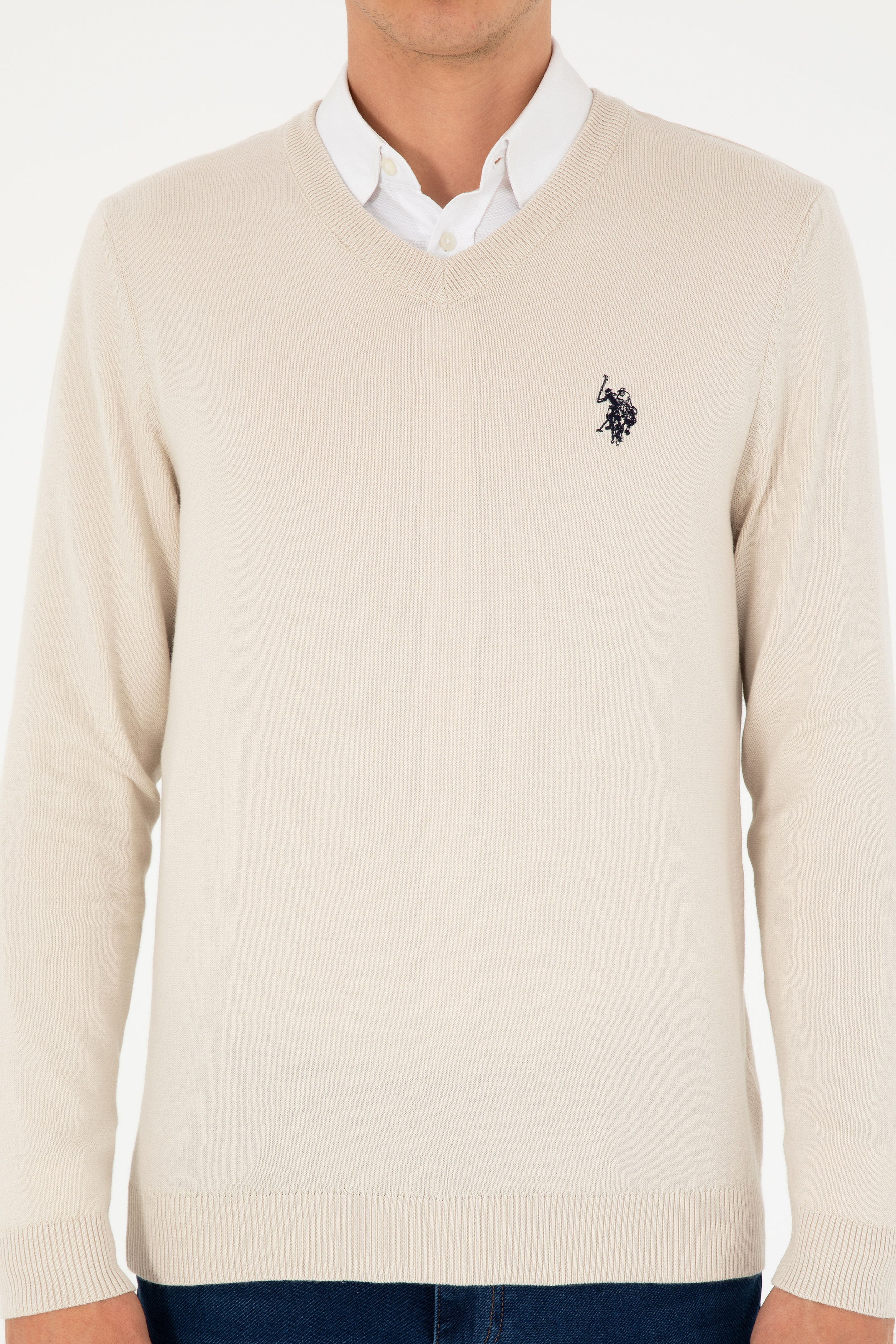 Erkek Slim Fit V Yaka Taş Basic Kazak - Image 6