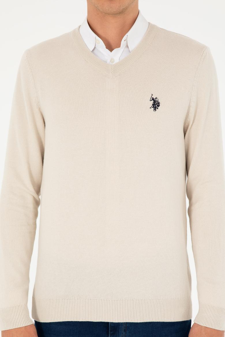 Erkek Slim Fit V Yaka Taş Basic Kazak - 50293512123