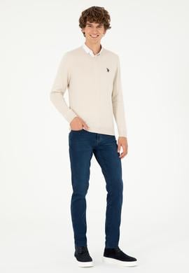 Erkek Slim Fit V Yaka Taş Basic Kazak - 50293512123