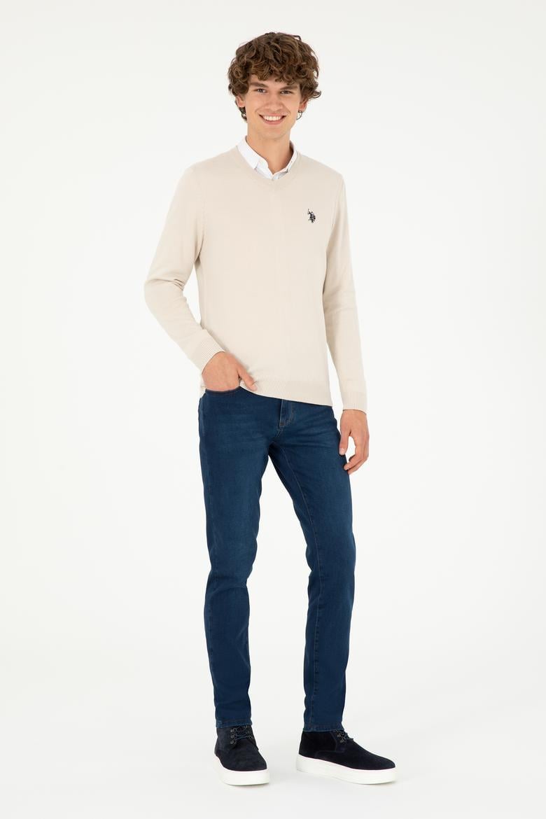 Erkek Slim Fit V Yaka Taş Basic Kazak - 50293512123