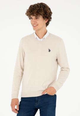 Erkek Slim Fit V Yaka Taş Basic Kazak - 50293512123