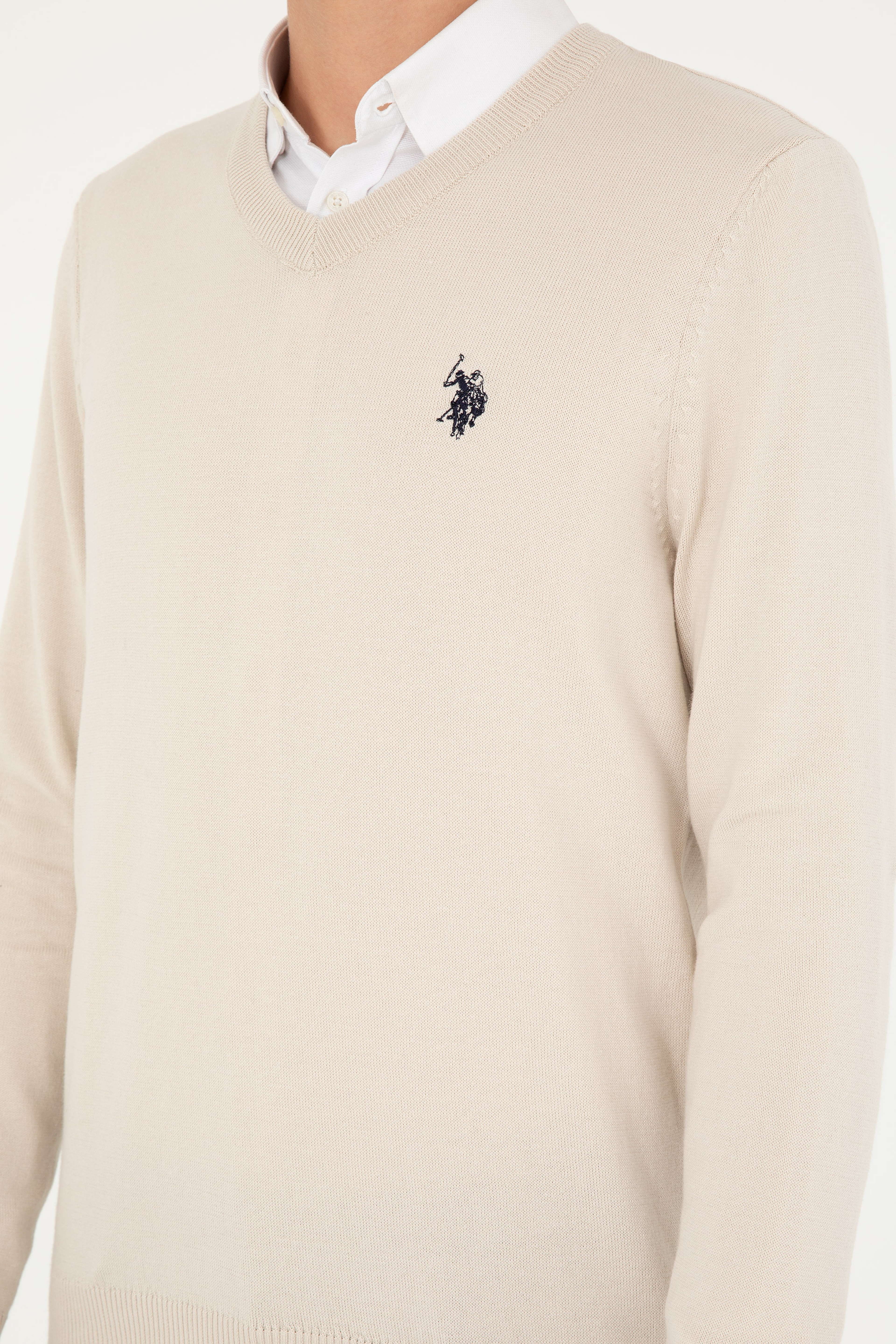 Erkek Slim Fit V Yaka Taş Basic Kazak - Image 7