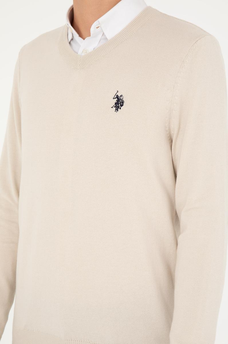 Erkek Slim Fit V Yaka Taş Basic Kazak