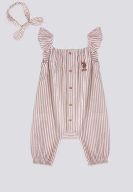 Kız Bebek Pembe Çizgili Salopet 2'li Takım - 50303671007
