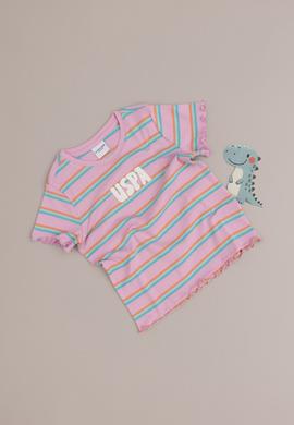 Kız Çocuk Neon Pembe Bisiklet Yaka Basic Tişört - 50294737027