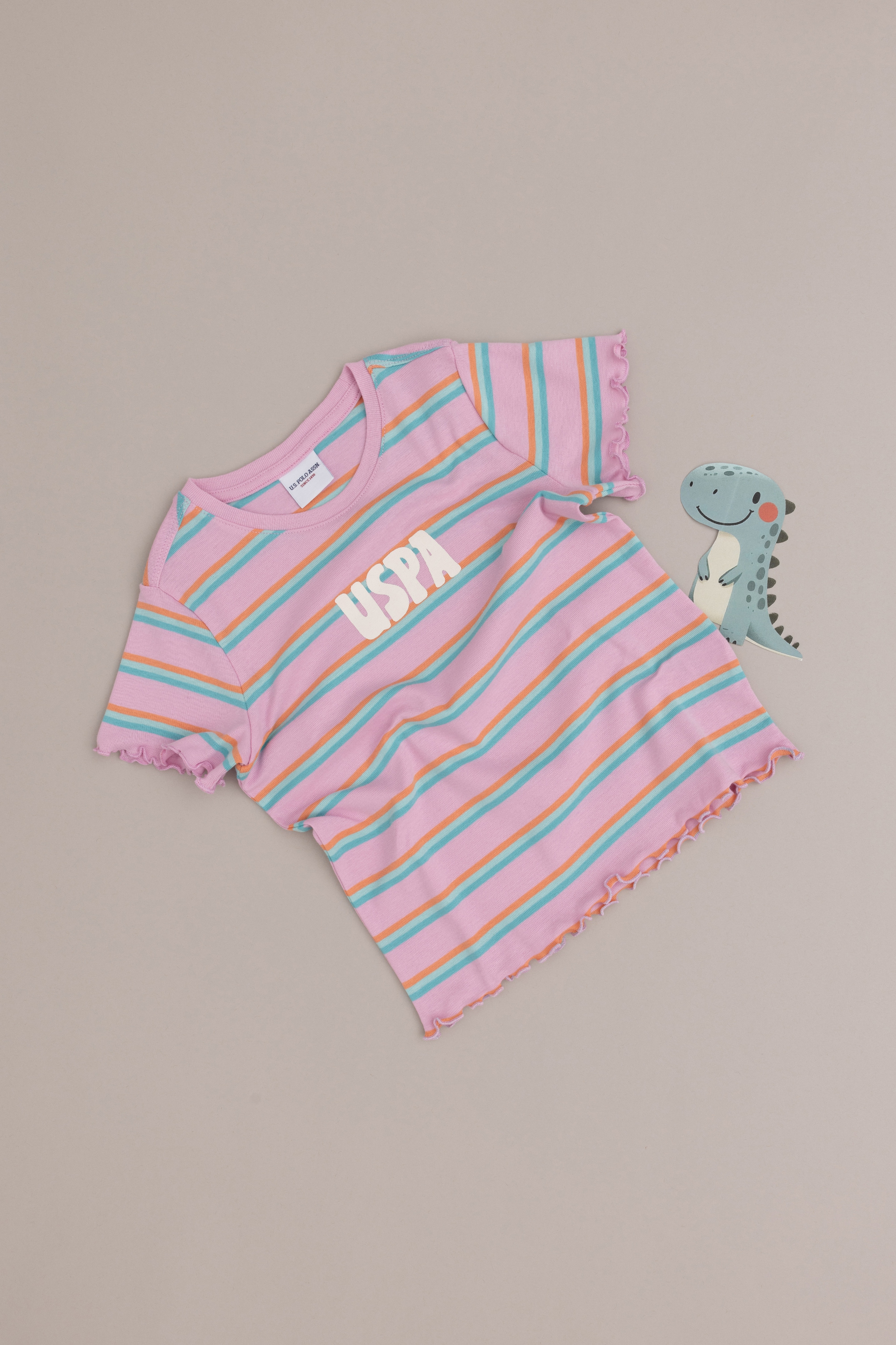 Kız Çocuk Neon Pembe Bisiklet Yaka Basic Tişört - Image 3