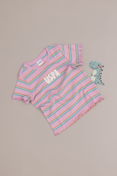 Kız Çocuk Neon Pembe Bisiklet Yaka Basic Tişört