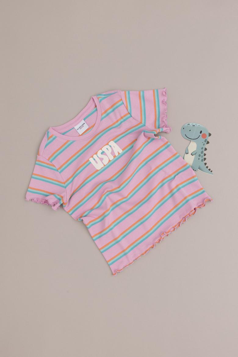 Kız Çocuk Neon Pembe Bisiklet Yaka Basic Tişört - 50294737027