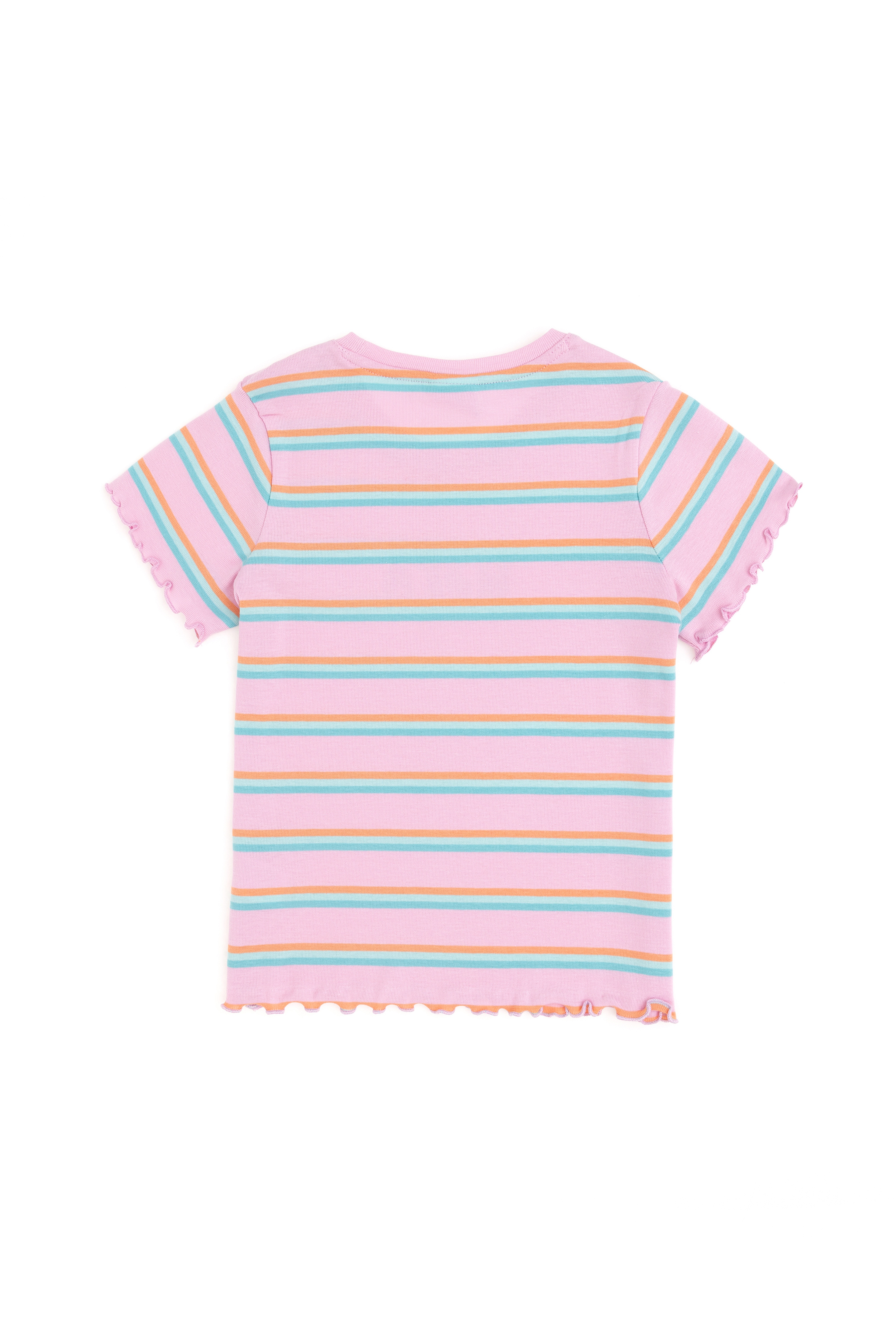 Kız Çocuk Neon Pembe Bisiklet Yaka Basic Tişört - Image 5