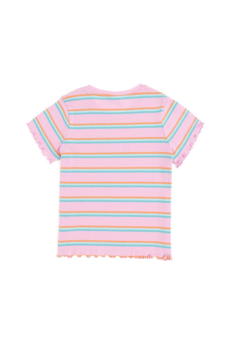 Kız Çocuk Neon Pembe Bisiklet Yaka Basic Tişört - 50294737027