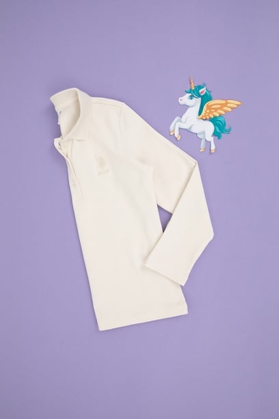 Kız Çocuk Krem Polo Yaka Basic Sweatshirt