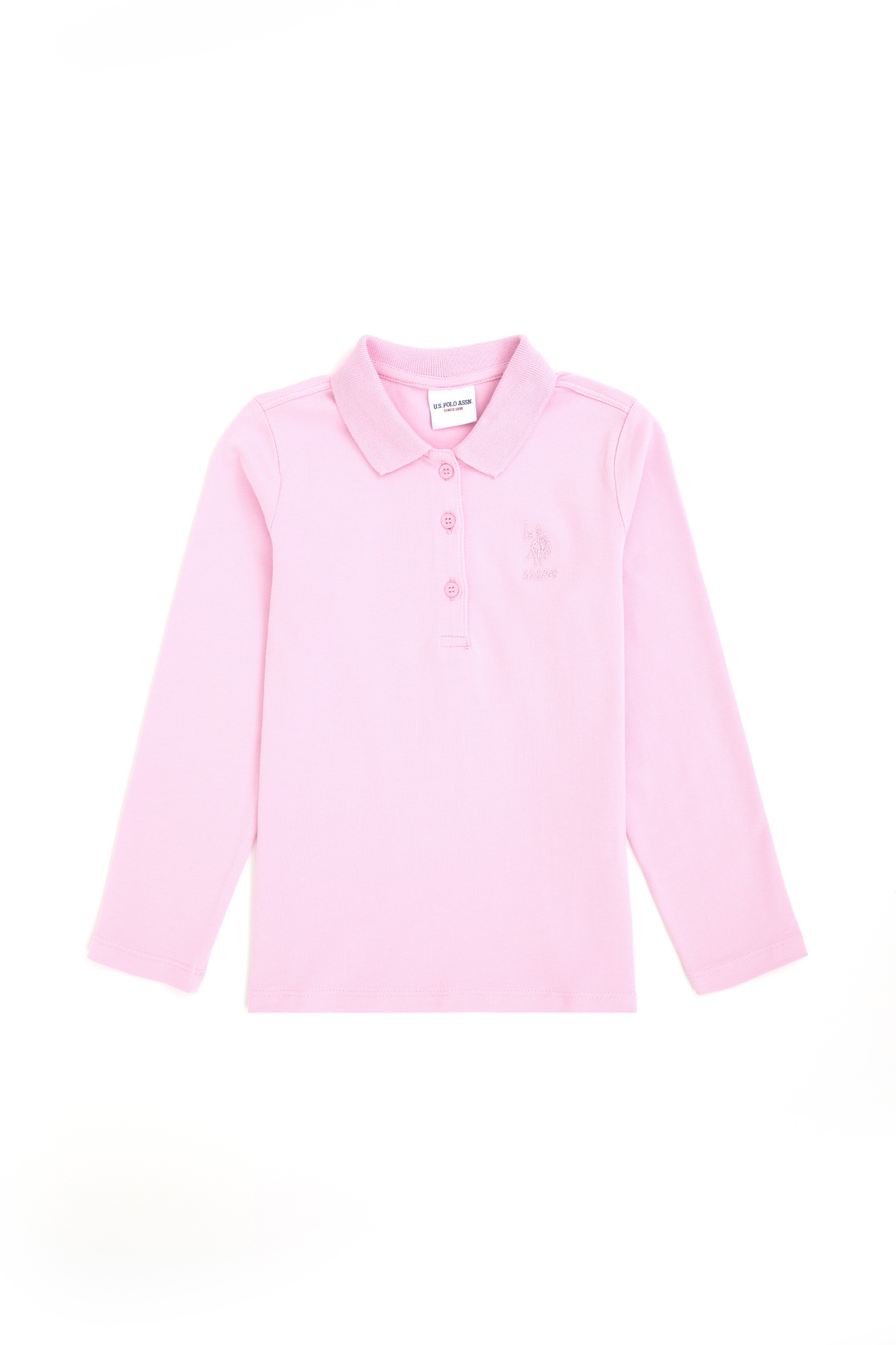 Kız Çocuk Pembe Polo Yaka Basic Sweatshirt