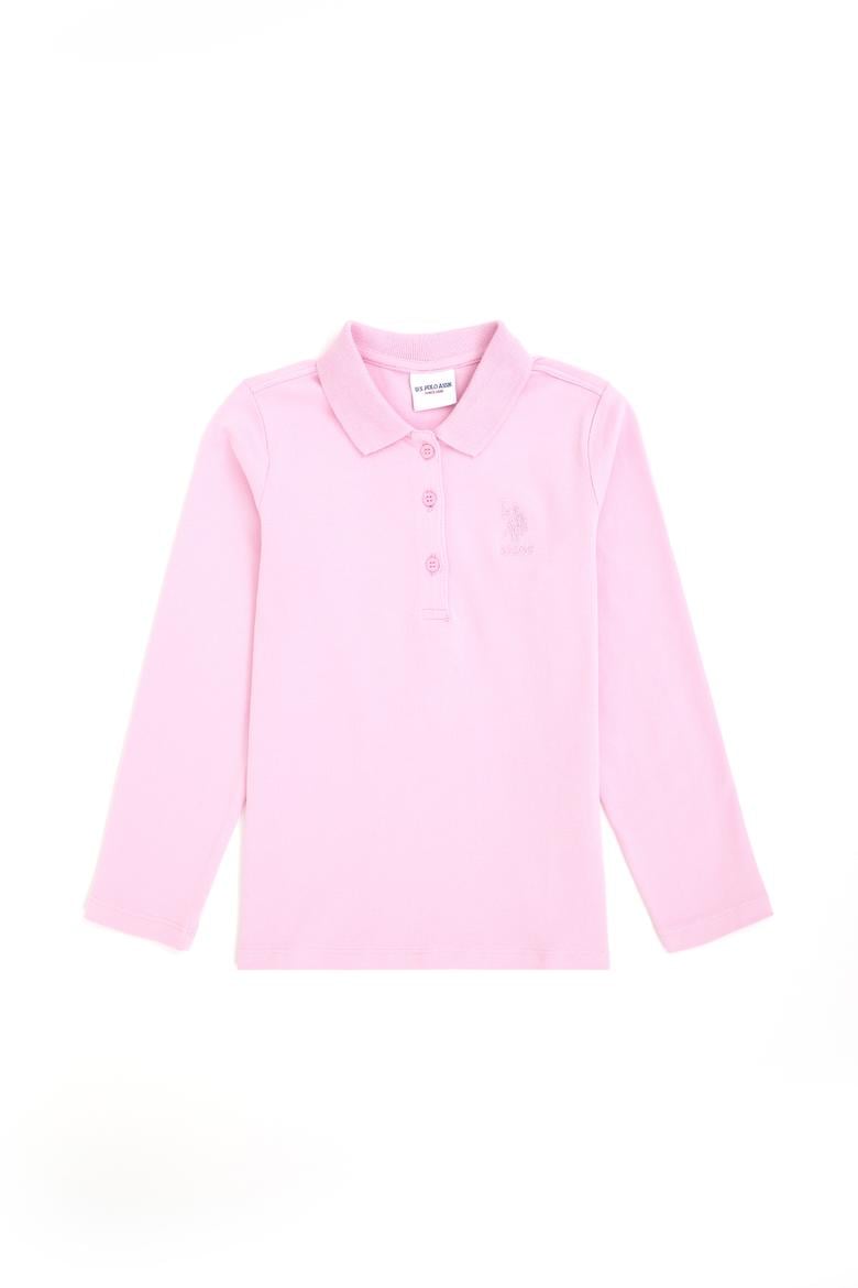 Kız Çocuk Pembe Polo Yaka Basic Sweatshirt - 50296377077