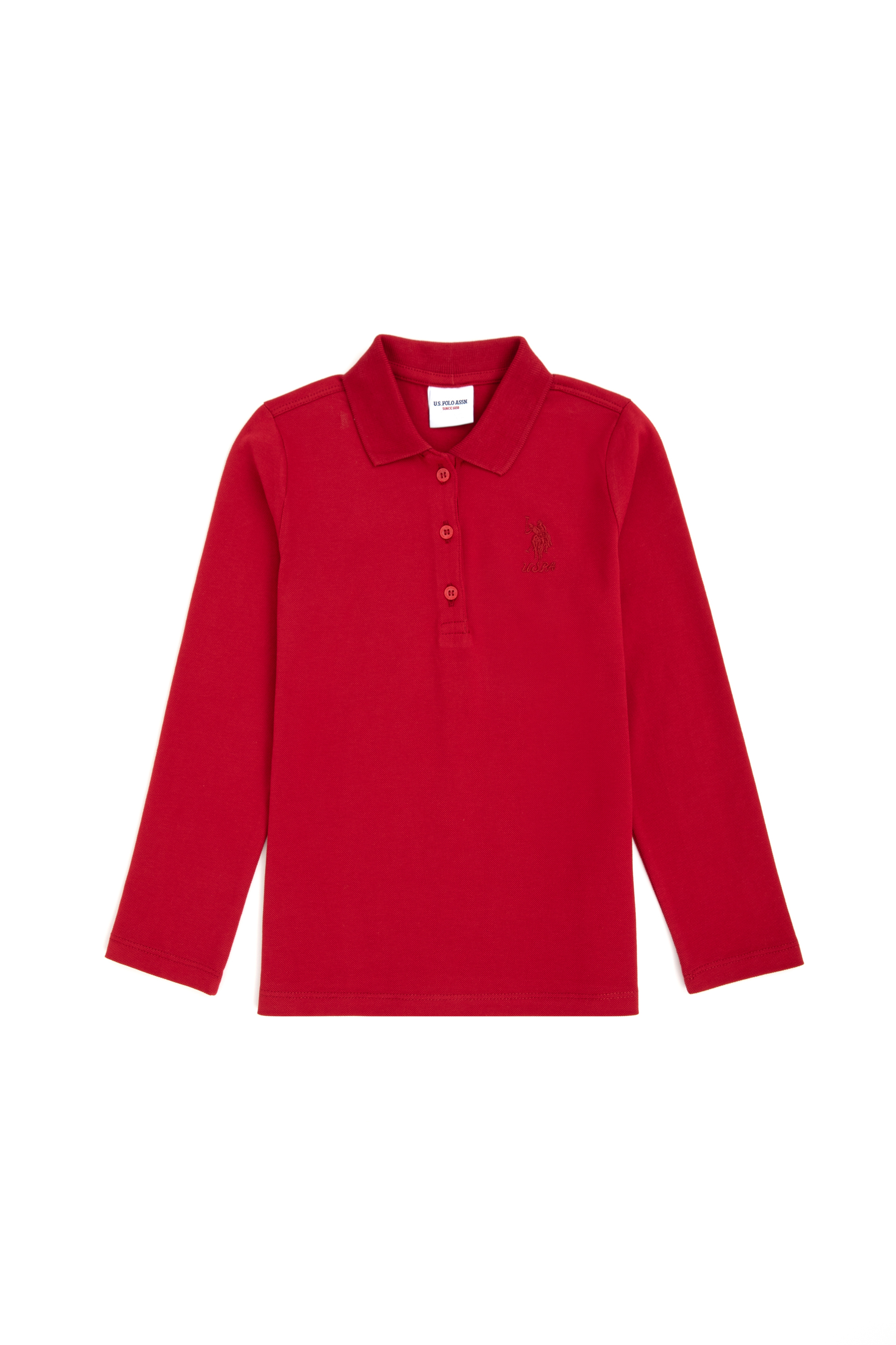 Kız Çocuk Kırmızı Polo Yaka Basic Sweatshirt - Image 3