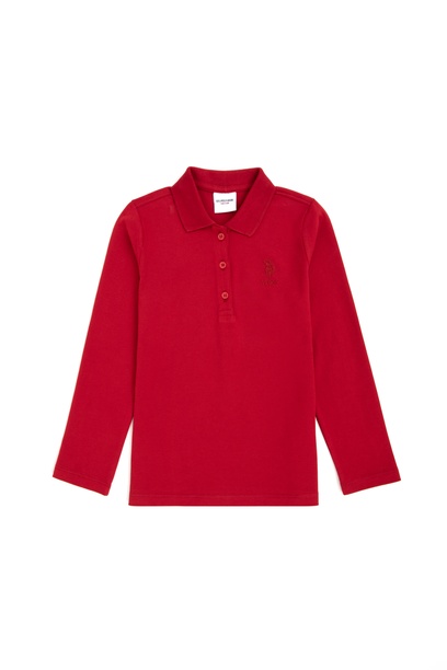 Kız Çocuk Kırmızı Polo Yaka Basic Sweatshirt
