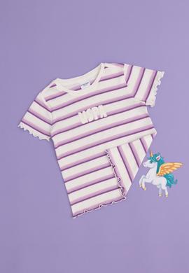 Kız Çocuk Ekru Bisiklet Yaka Basic Tişört - 50294737006