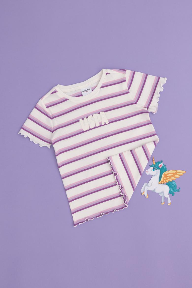 Kız Çocuk Ekru Bisiklet Yaka Basic Tişört - 50294737006