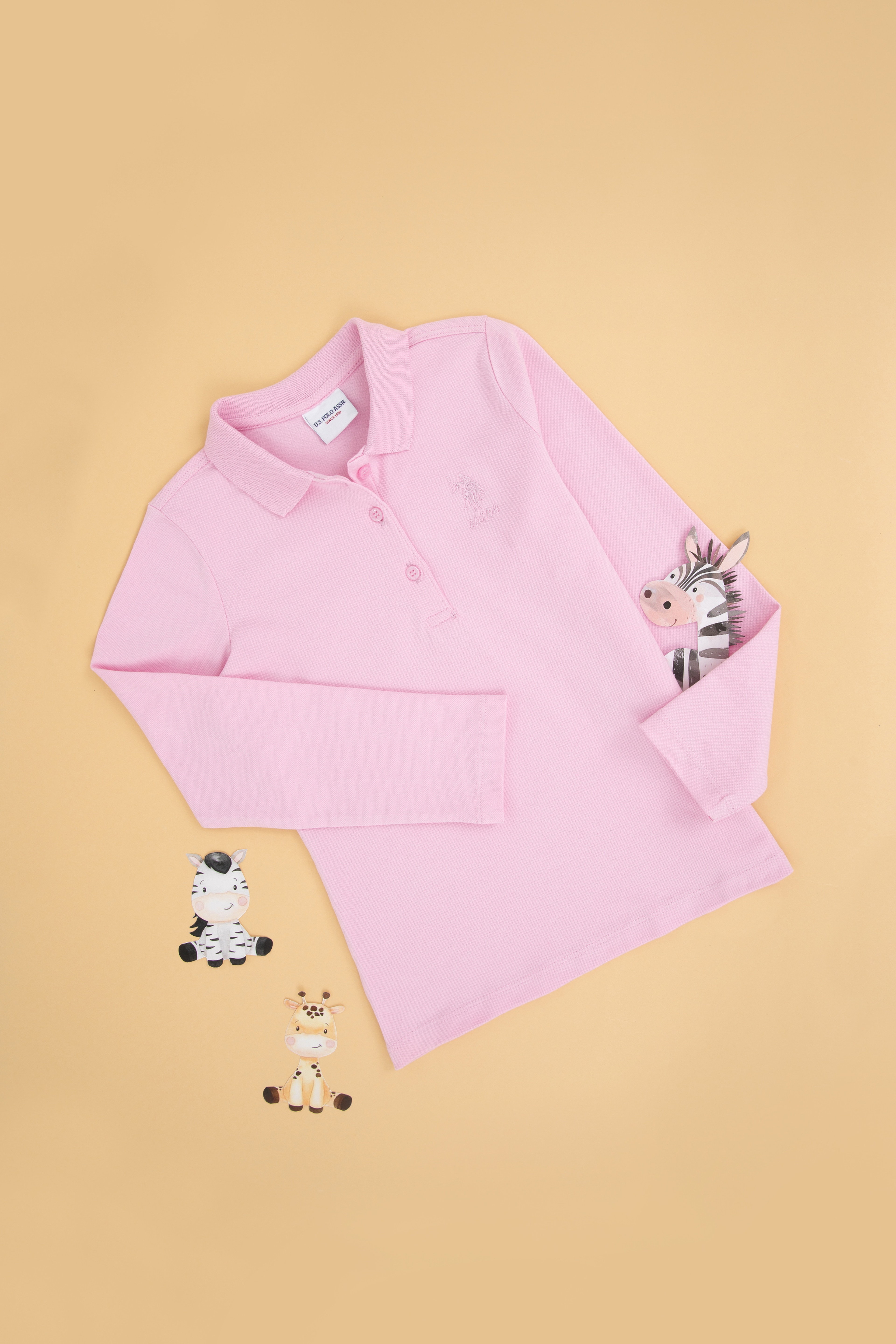 Kız Çocuk Pembe Polo Yaka Basic Sweatshirt