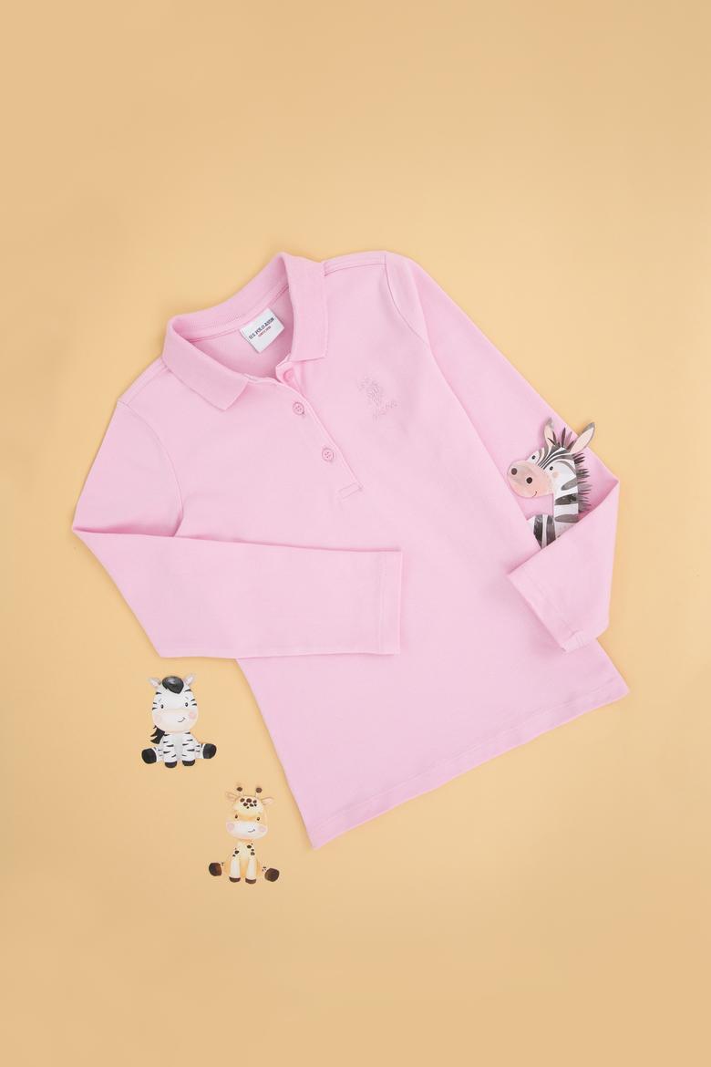 Kız Çocuk Pembe Polo Yaka Basic Sweatshirt - 50296377077