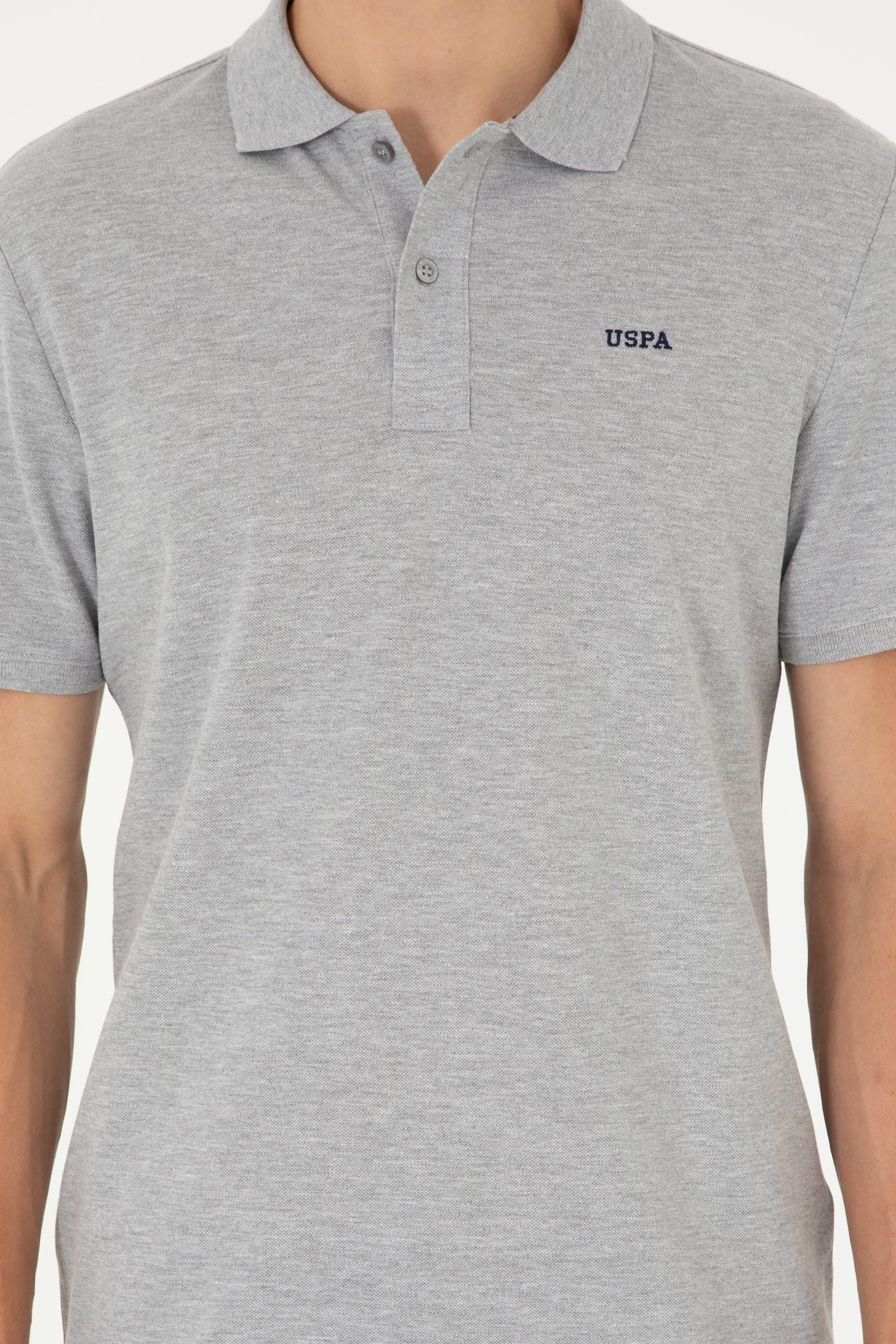 Erkek Regular Fit Polo Yaka Gri Melanj Basic Tişört - Image 6