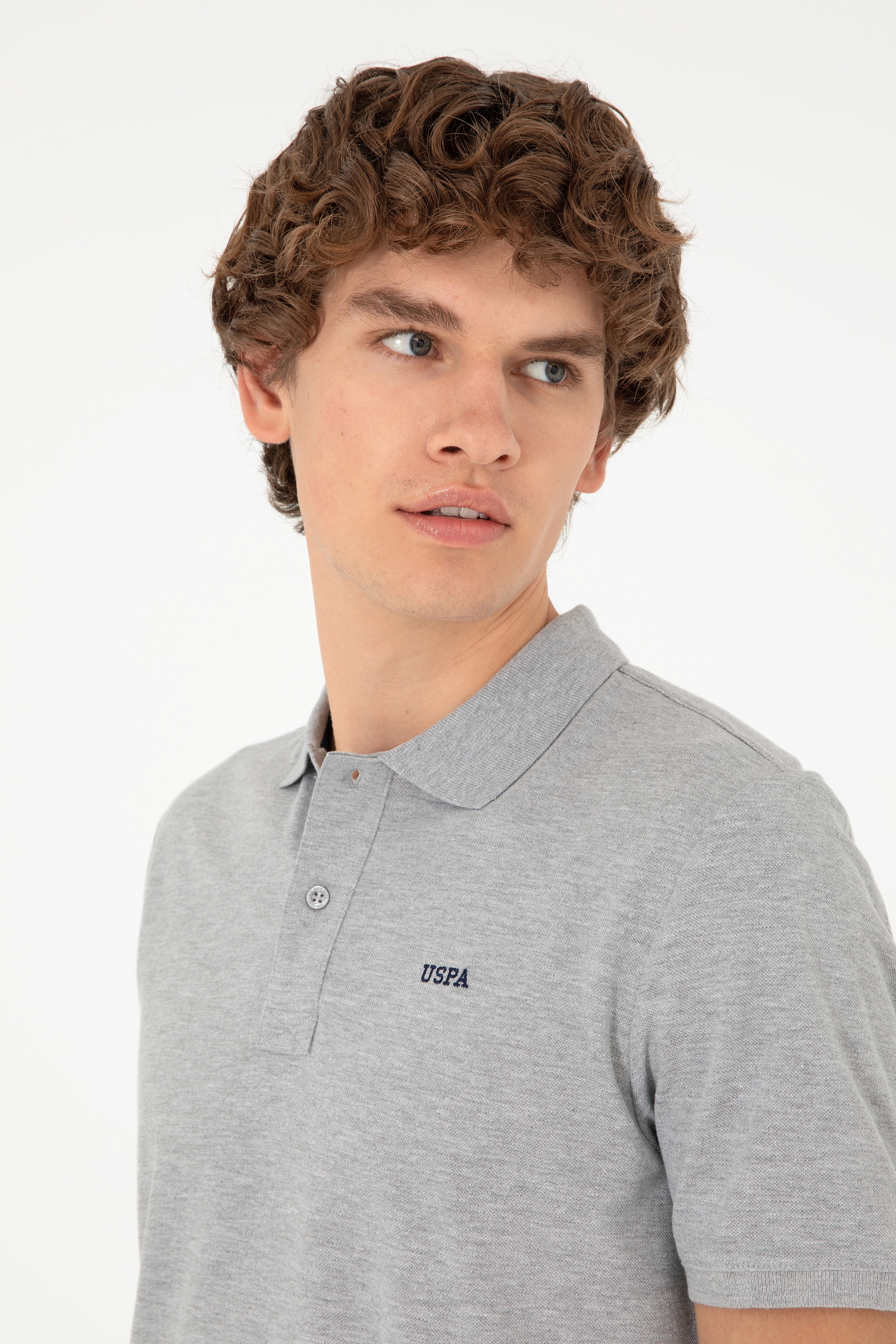 Erkek Regular Fit Polo Yaka Gri Melanj Basic Tişört - Image 2