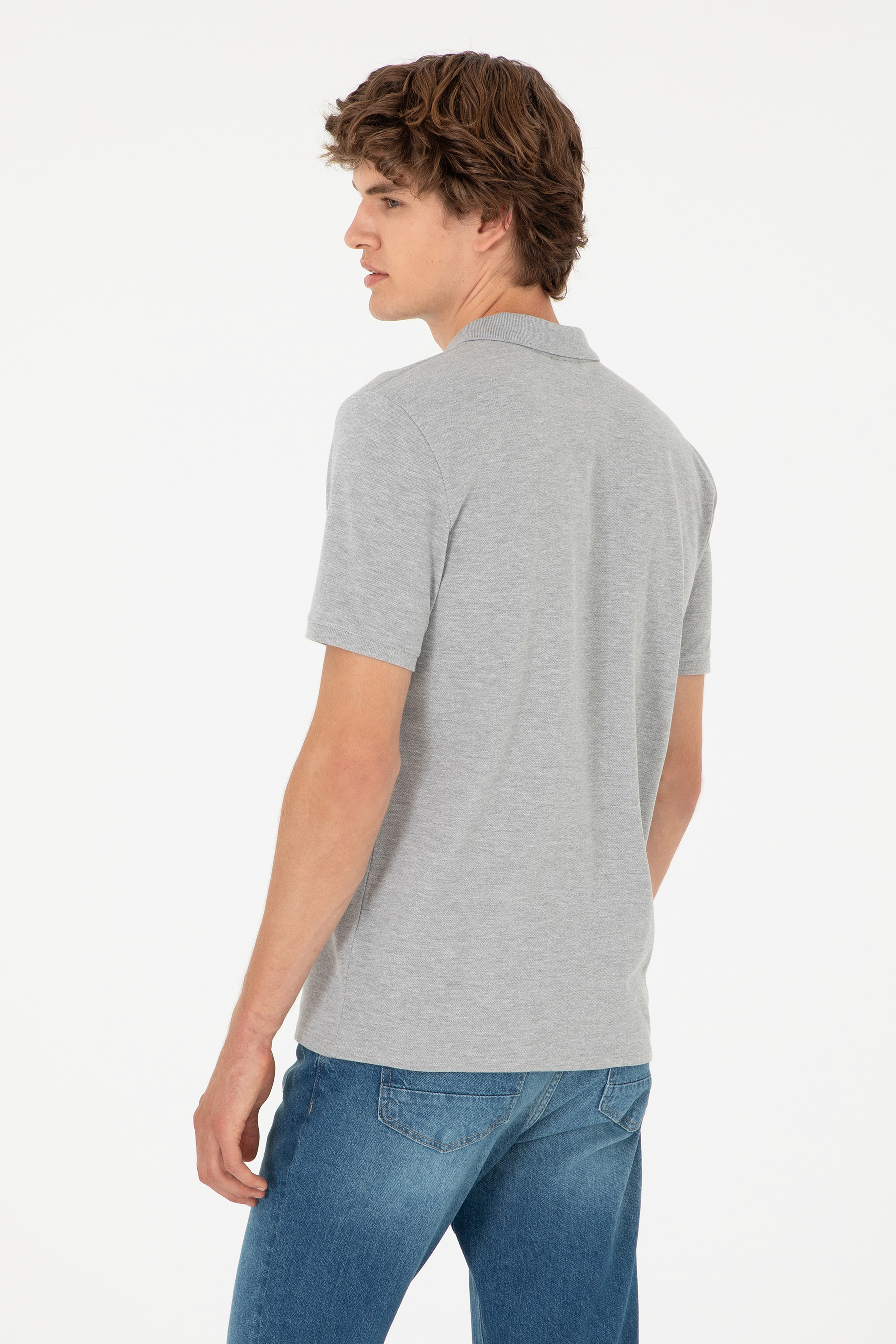 Erkek Regular Fit Polo Yaka Gri Melanj Basic Tişört