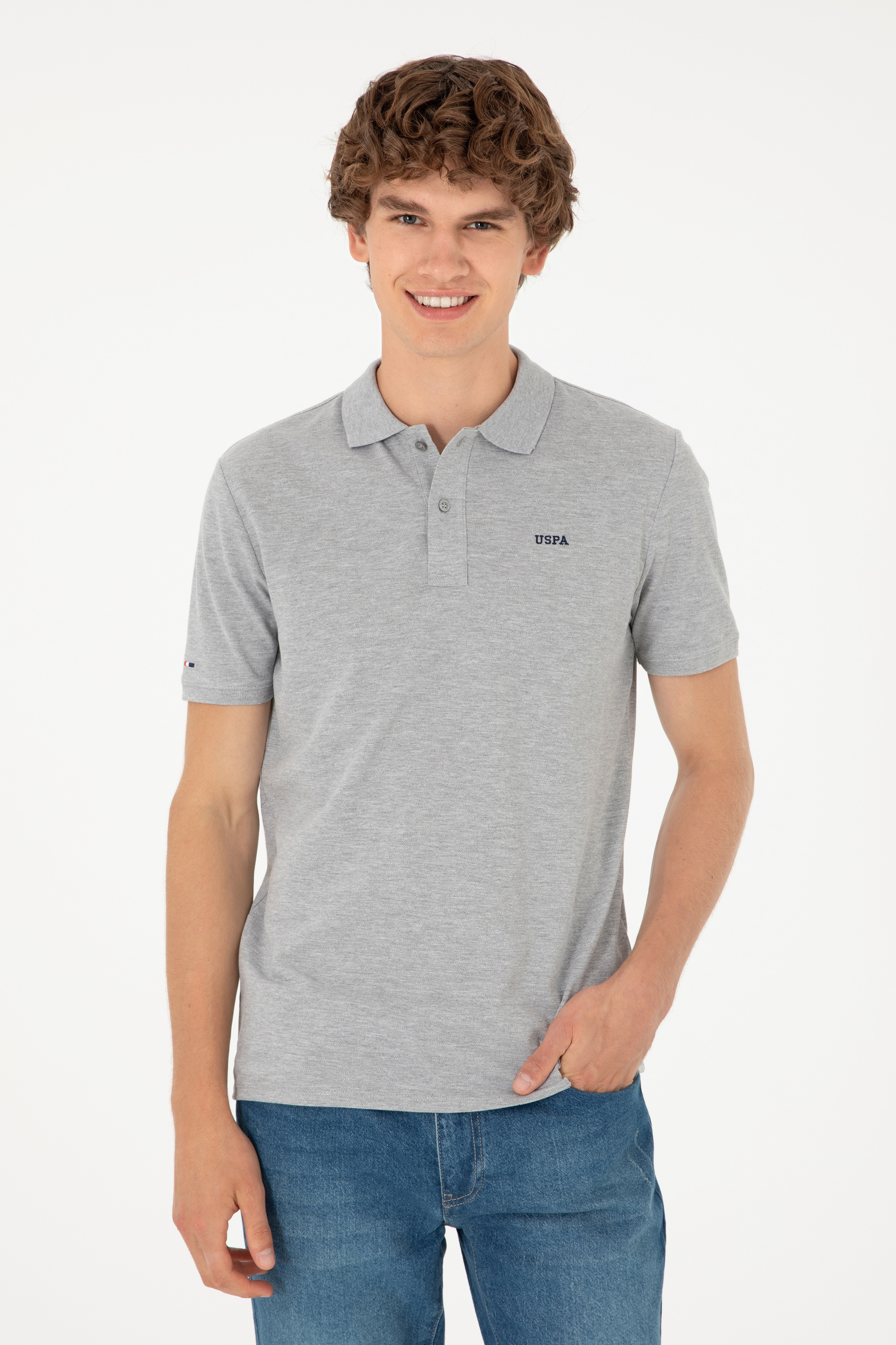 Erkek Regular Fit Polo Yaka Gri Melanj Basic Tişört - Image 3
