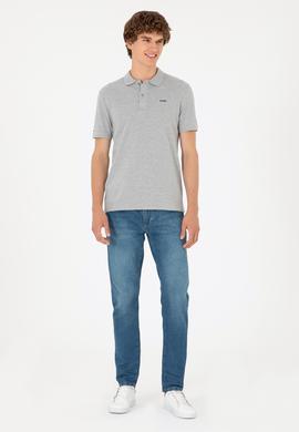Erkek Regular Fit Polo Yaka Gri Melanj Basic Tişört - 50284641027
